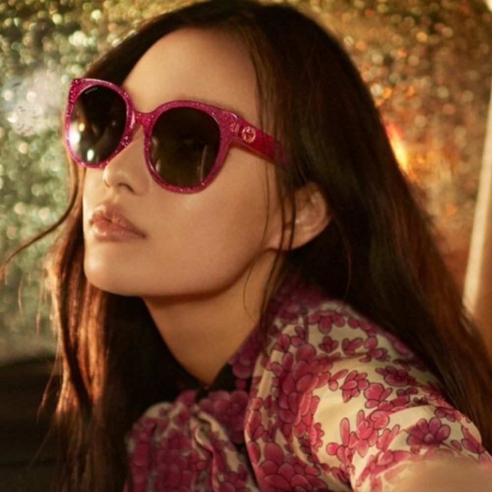 NWT Authentic GUCCI WOMEN'S Fuschia Pink Glitter Sunglasses w Case GG0035S 005